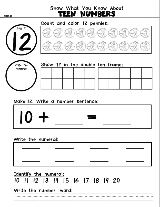 Teen Numbers {Show & Make Math} Kindergarten 11-20 Set Common Core