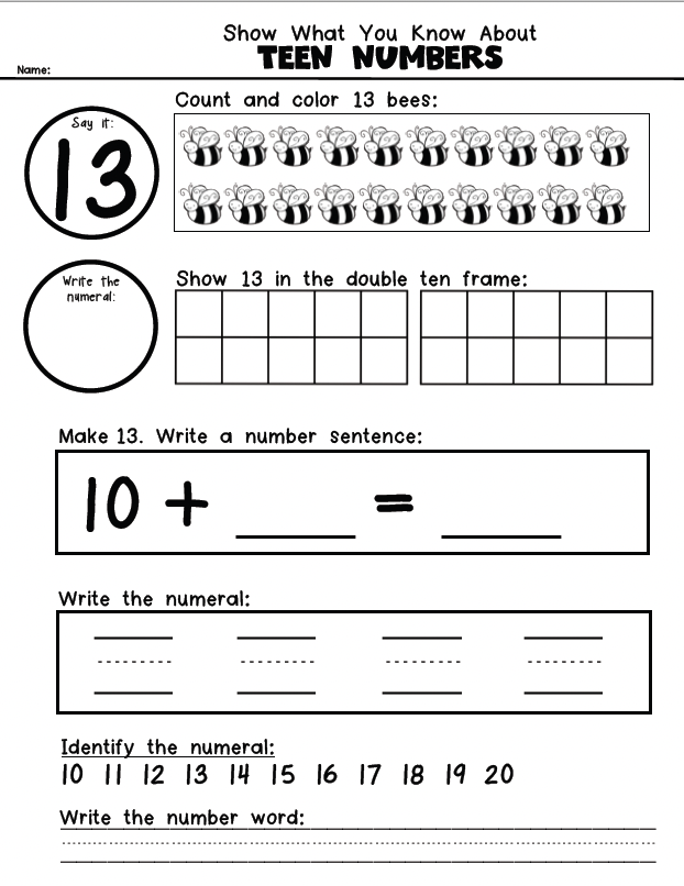 Teen Numbers {Show & Make Math} Kindergarten 11-20 Set Common Core