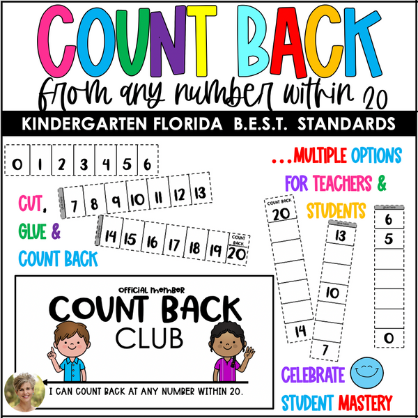Count Back Numbers to 20 Kindergarten Math FLORIDA B.E.S.T STANDARDS