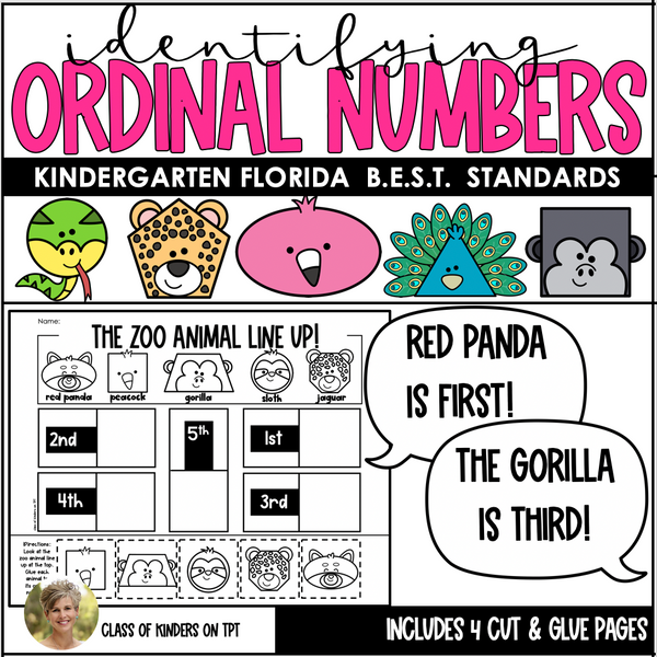 Ordinal Numbers Cut & Glue Kindergarten Math FLORIDA B.E.S.T STANDARDS