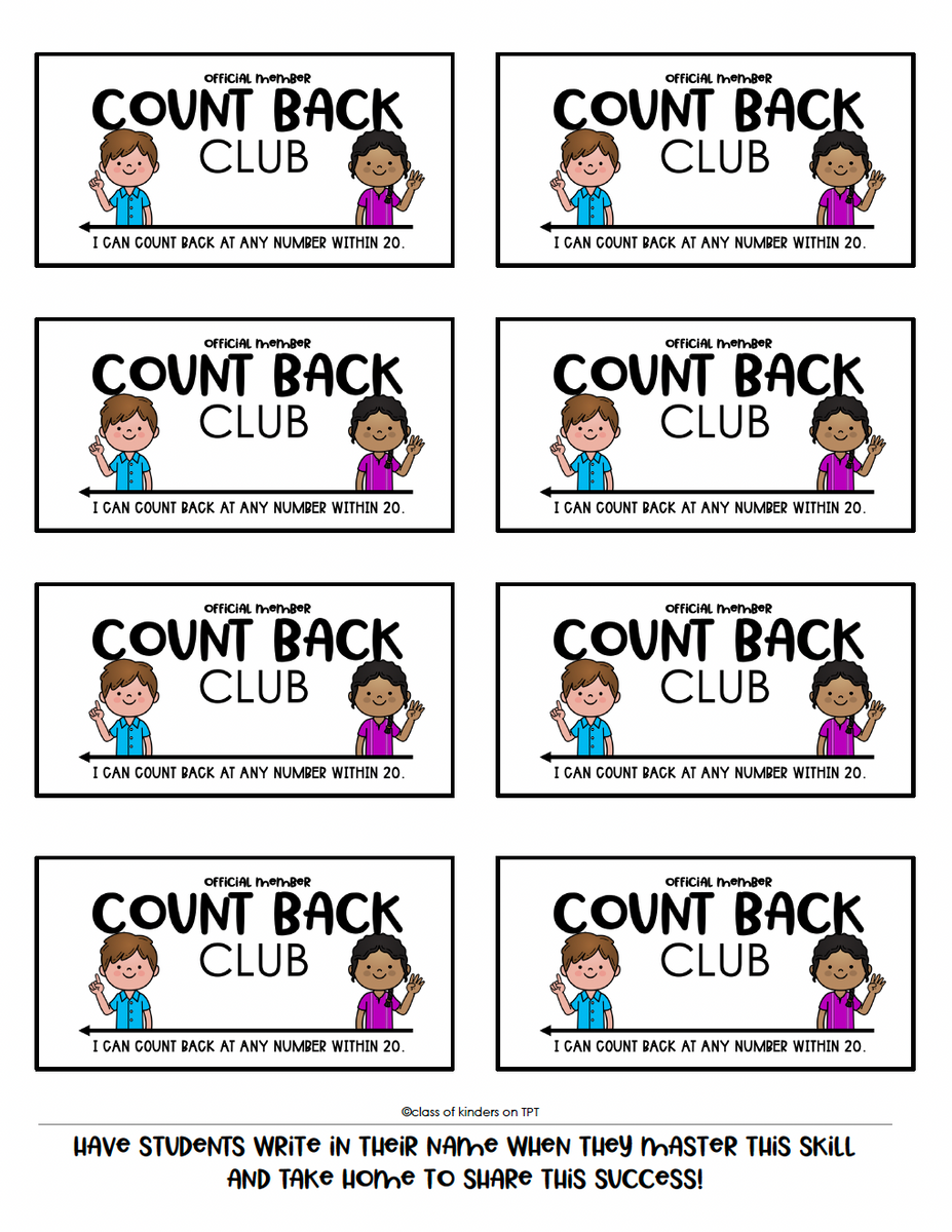 Count Back Numbers to 20 Kindergarten Math FLORIDA B.E.S.T STANDARDS