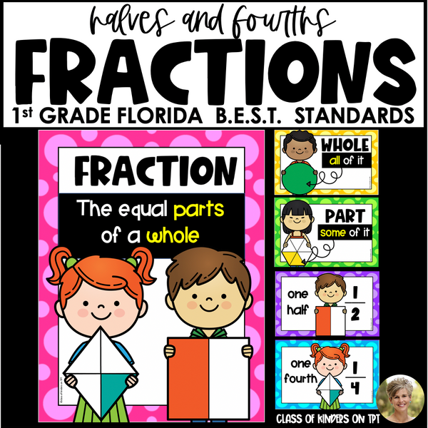 Fractions Partition Halves & Fourths Posters 1st Math Florida B.E.S.T. Standards