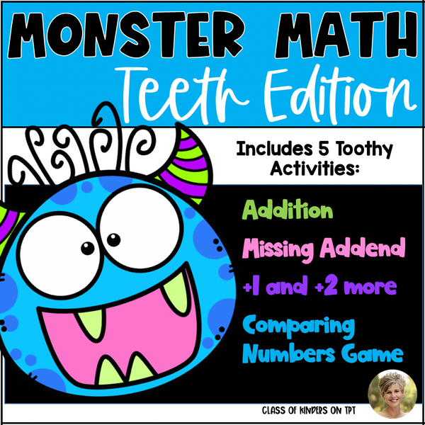 Toothy Monster Math: Addition, Missing Addend, Plus One, Comparing - First Grade