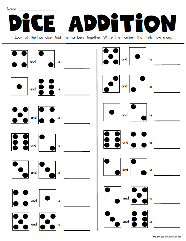 Dice Addition Math Game Partner Kindergarten & First