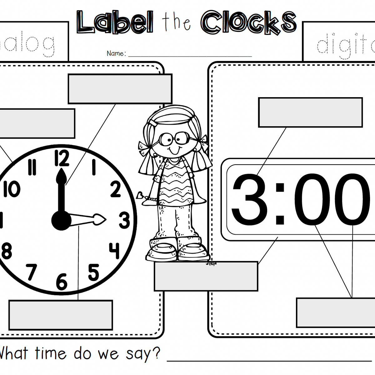 Telling Time Label the Clock for Kindergarten and First Grade