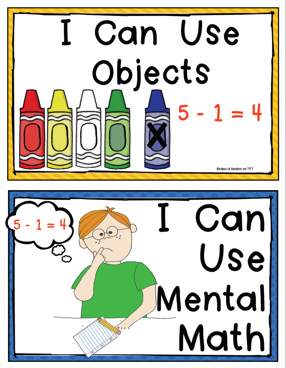 Math Strategy Posters for Solving Subtraction Equations Kindergarten & First