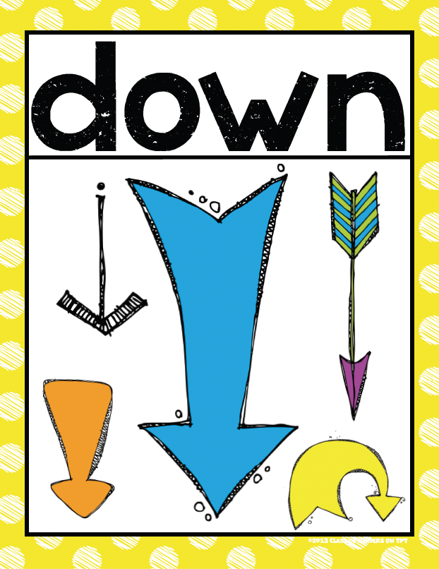 Directional Posters Up & Down Wall Decor for the Primary Classroom Kindergarten & First