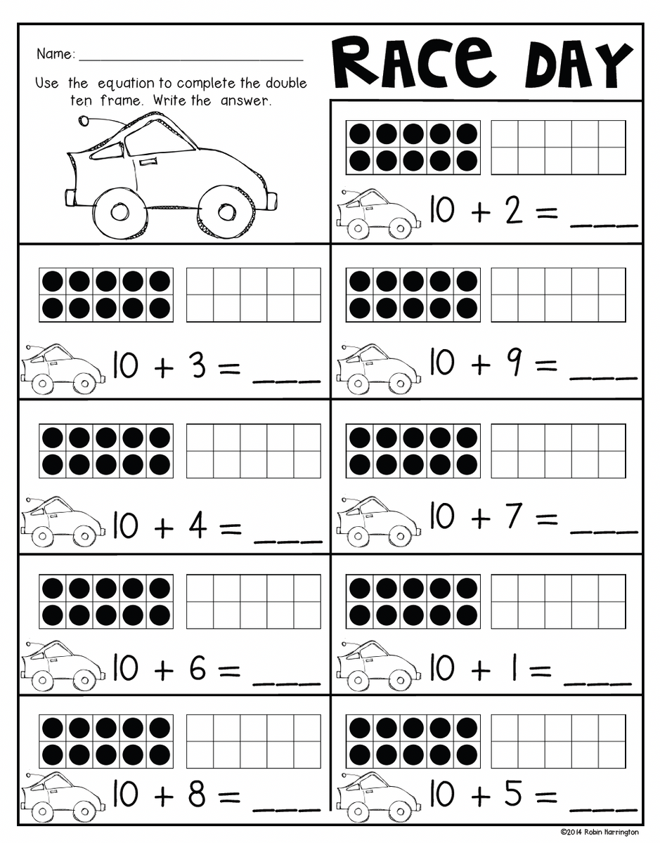 Teen Numbers: Crossing the Finish Line - Kindergarten Math Printables