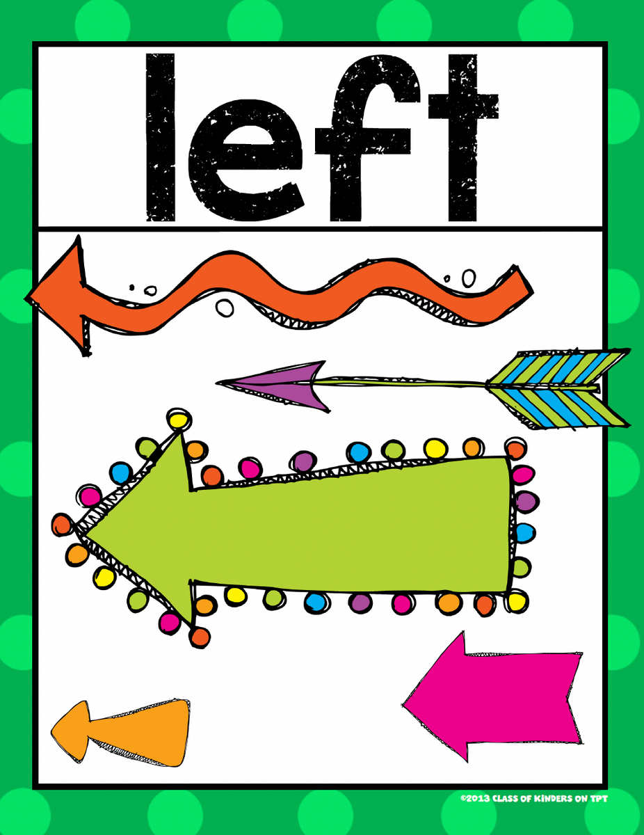 Directional Posters Left & Right for the Primary Classroom Kindergarten & First