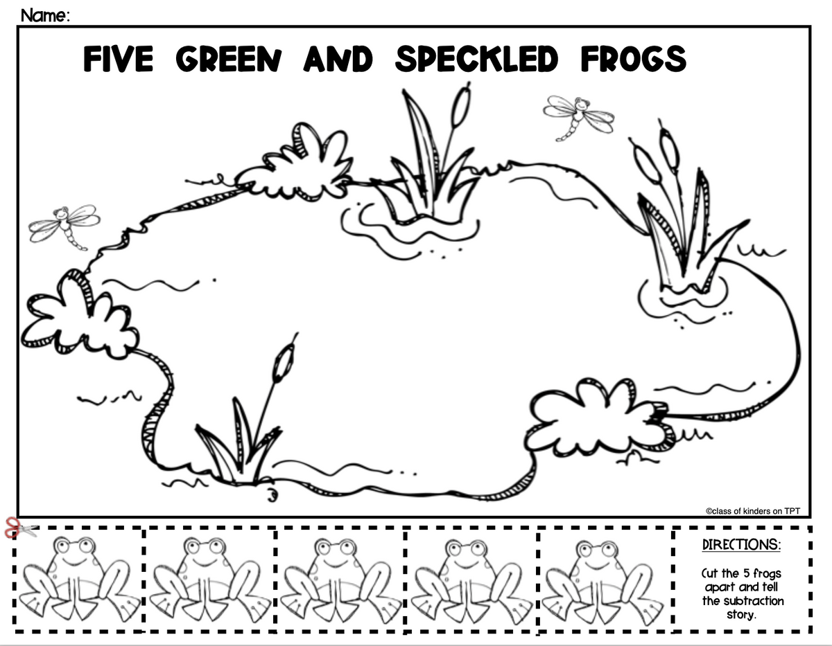 5 Green Speckled Frogs Subtraction Math Numbers Story Board Decomposing 5