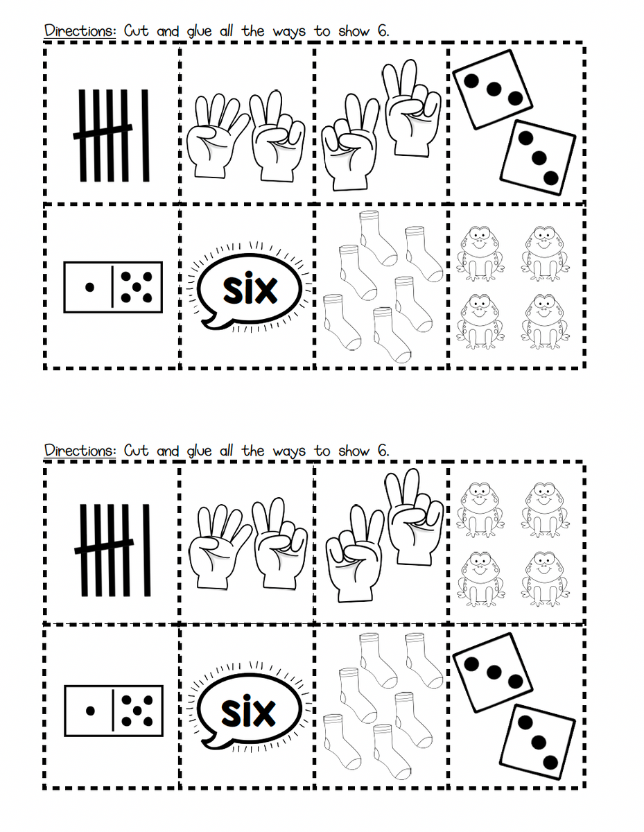 Ways to Show Numbers 1-10 Cut & Glue Activities Kindergarten & First Math