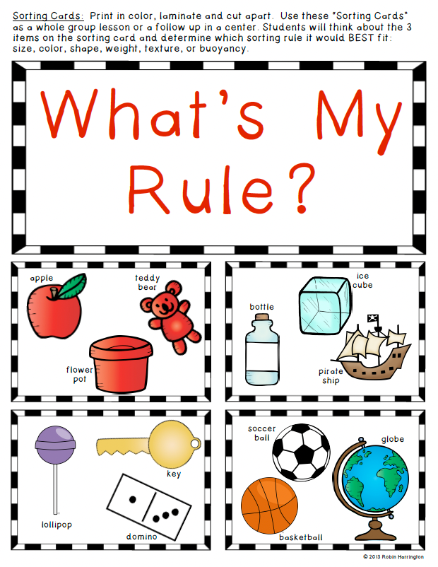 Sorting What's My Rule Activity Kindergarten and First Science & Math
