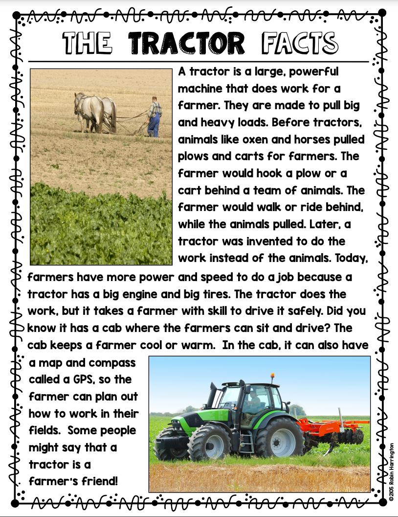 Close Read The Tractor Facts Informational Reading & Text Dependent Questions