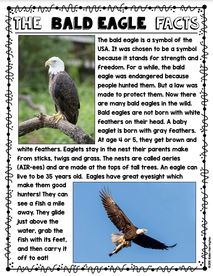 Close Read - Bald Eagle Facts Informational & Text Dependent Questions