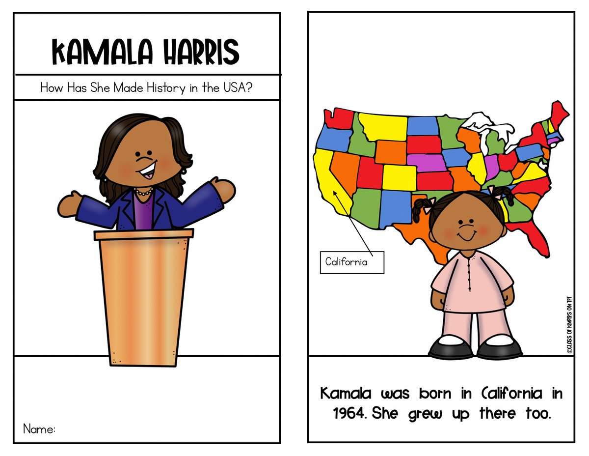 Kamala Harris Vice President Reader Kindergarten & First Women's History