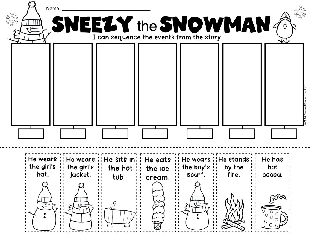 Sneezy the Snowman Sequencing Kindergarten & First Winter Reading