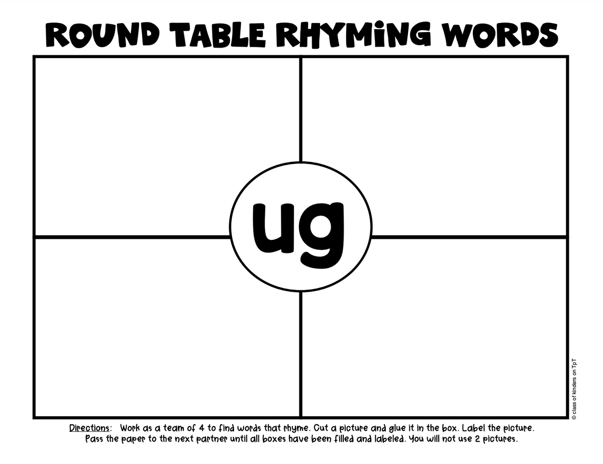 Rhyming Round Table Game Team Activity for Kindergarten & First Grade