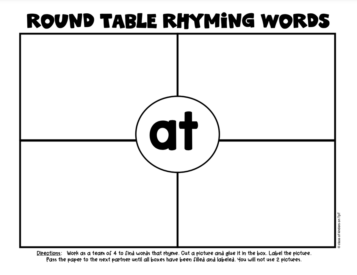 Rhyming Round Table Game Team Activity for Kindergarten & First Grade